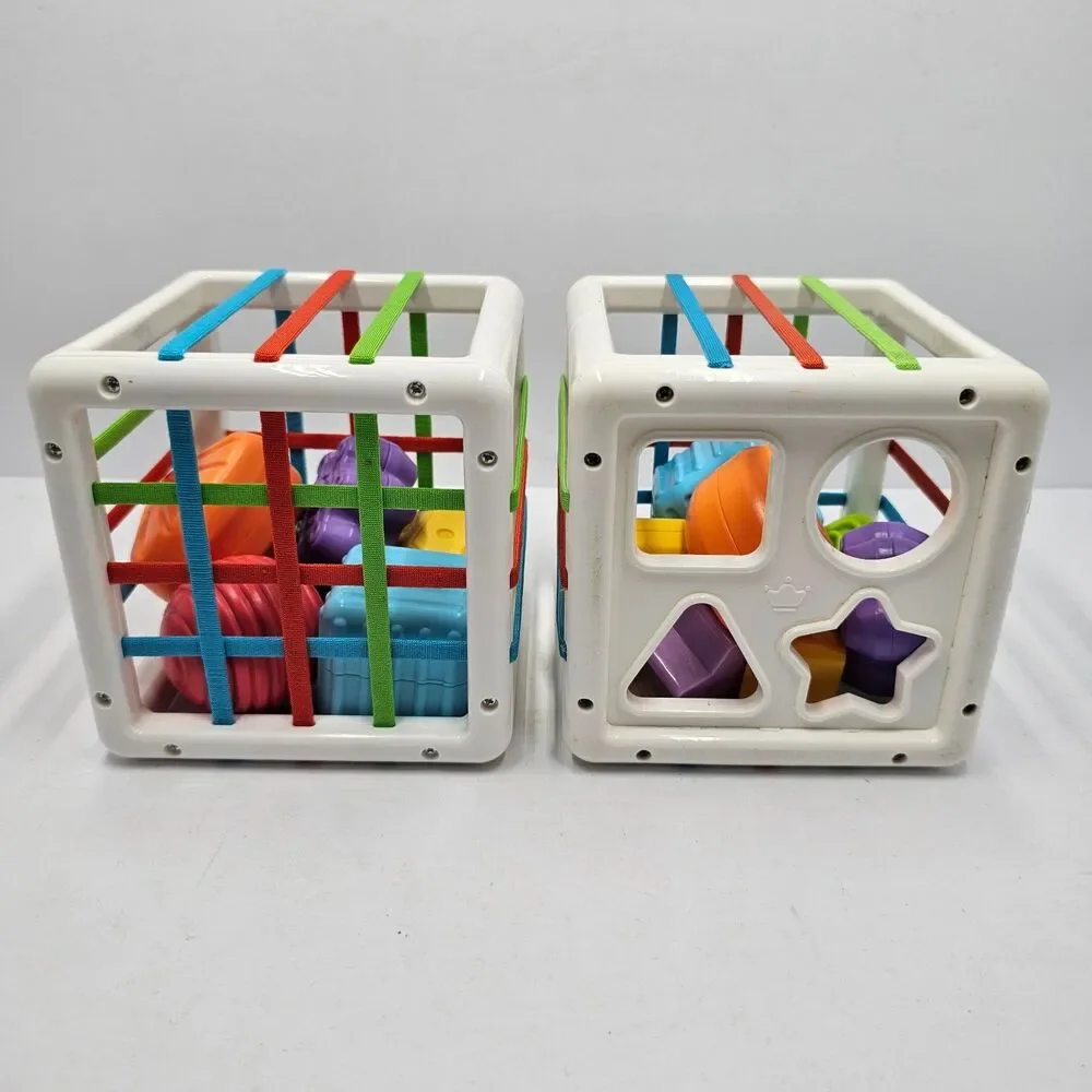 Sensory Shape Sorter Toy Lot 2 Elastic Band Cube Bin Textured Blocks Montessori